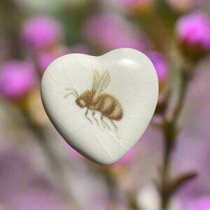 Handcrafted Bumblebee Bee Ceramic Porcelain Heart Brooch Pin Vintage Jewelry